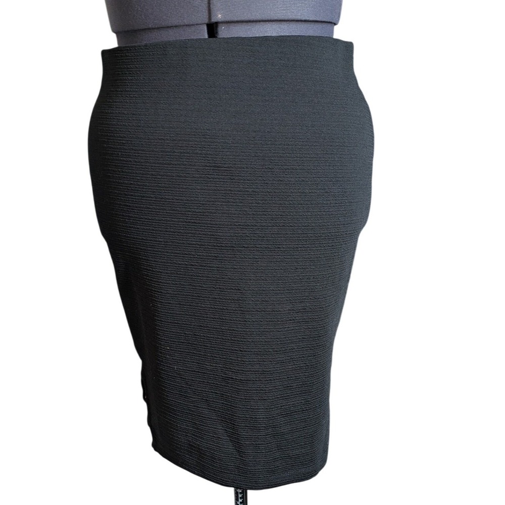 Corporate Goth Textured Black Pencil Skirt Cage Back Slit‎ XL